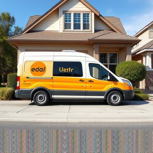 Imagem de uma van de entrega da Marcenaria Carvalho estacionada em frente a uma casa.