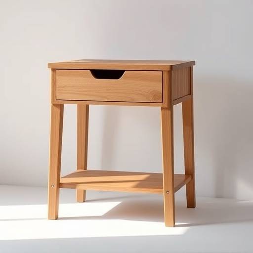 Mesa lateral de madeira com gaveta e design minimalista