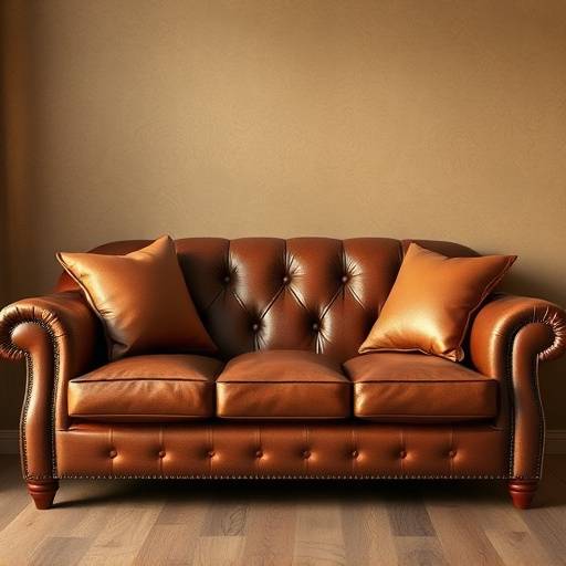 Sof√° de couro marrom com design cl√°ssico e almofadas macias